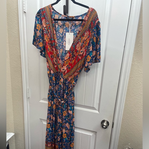 NEW Bandana Surplice Neck Pocket Belted Flutter Hem Maxi Dress Plus Size 2X - Picture 7 of 9